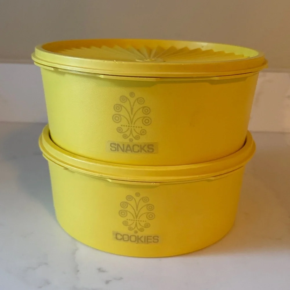 Vintage YellowTupperware Servalier Set of 2